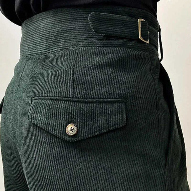 Aidase Office-trousers Men Dress Pants Autumn Winter Men Corduroy Suit Pant Casual British High Waist Pants Trousers Pantalones Hombre