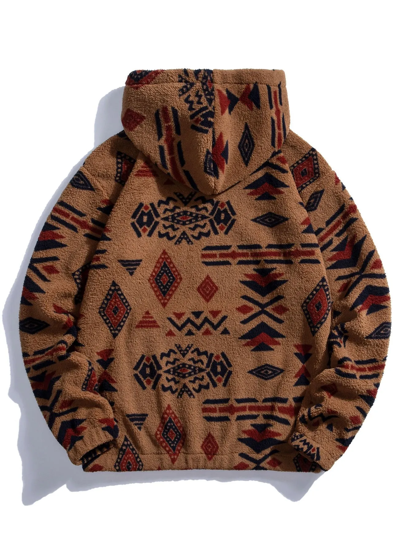 Aztec Print Teddy Hoodie & Drawstring Corduroy Cargo Jogger Pants