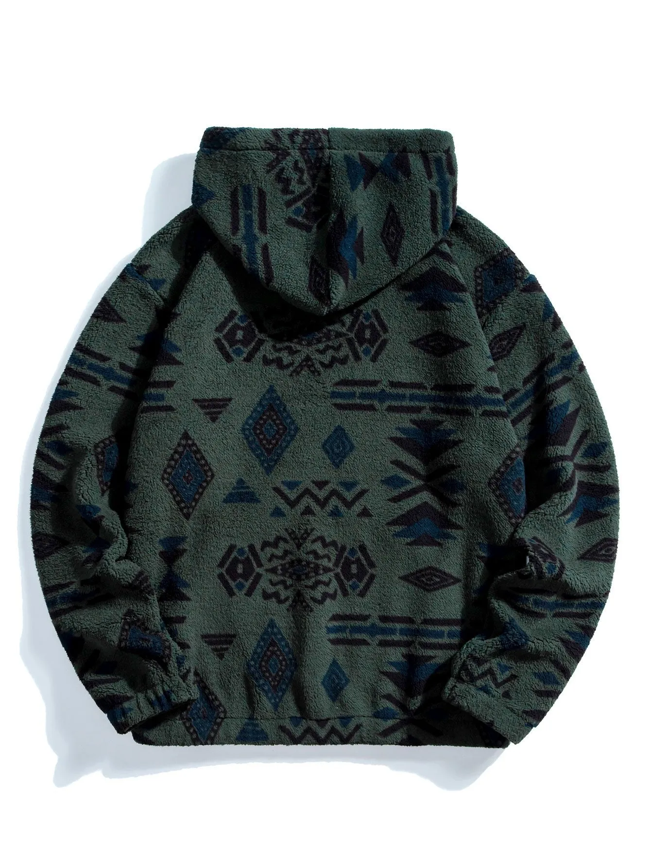 Aztec Print Teddy Hoodie & Drawstring Corduroy Cargo Jogger Pants