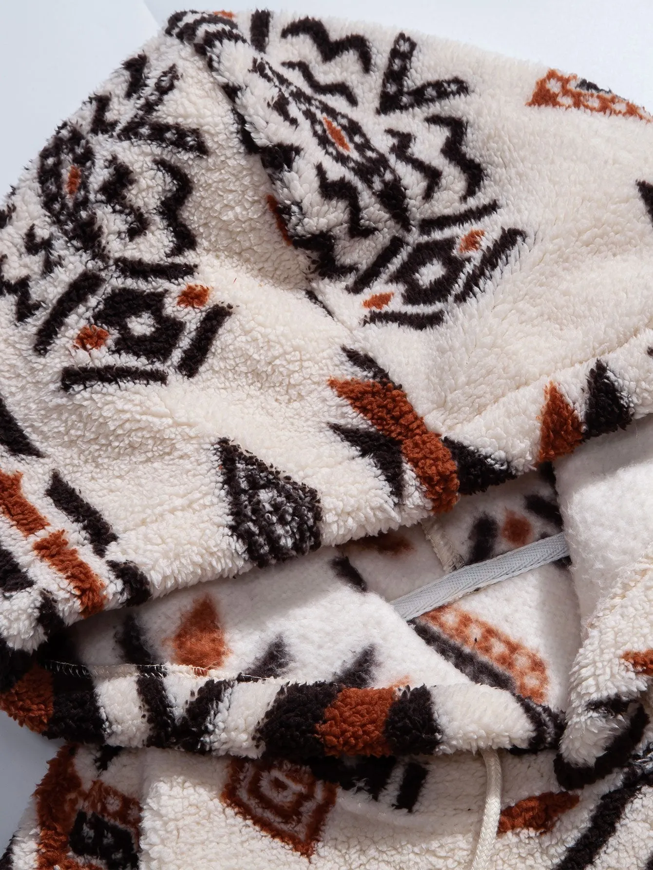 Aztec Print Teddy Hoodie & Drawstring Corduroy Cargo Jogger Pants