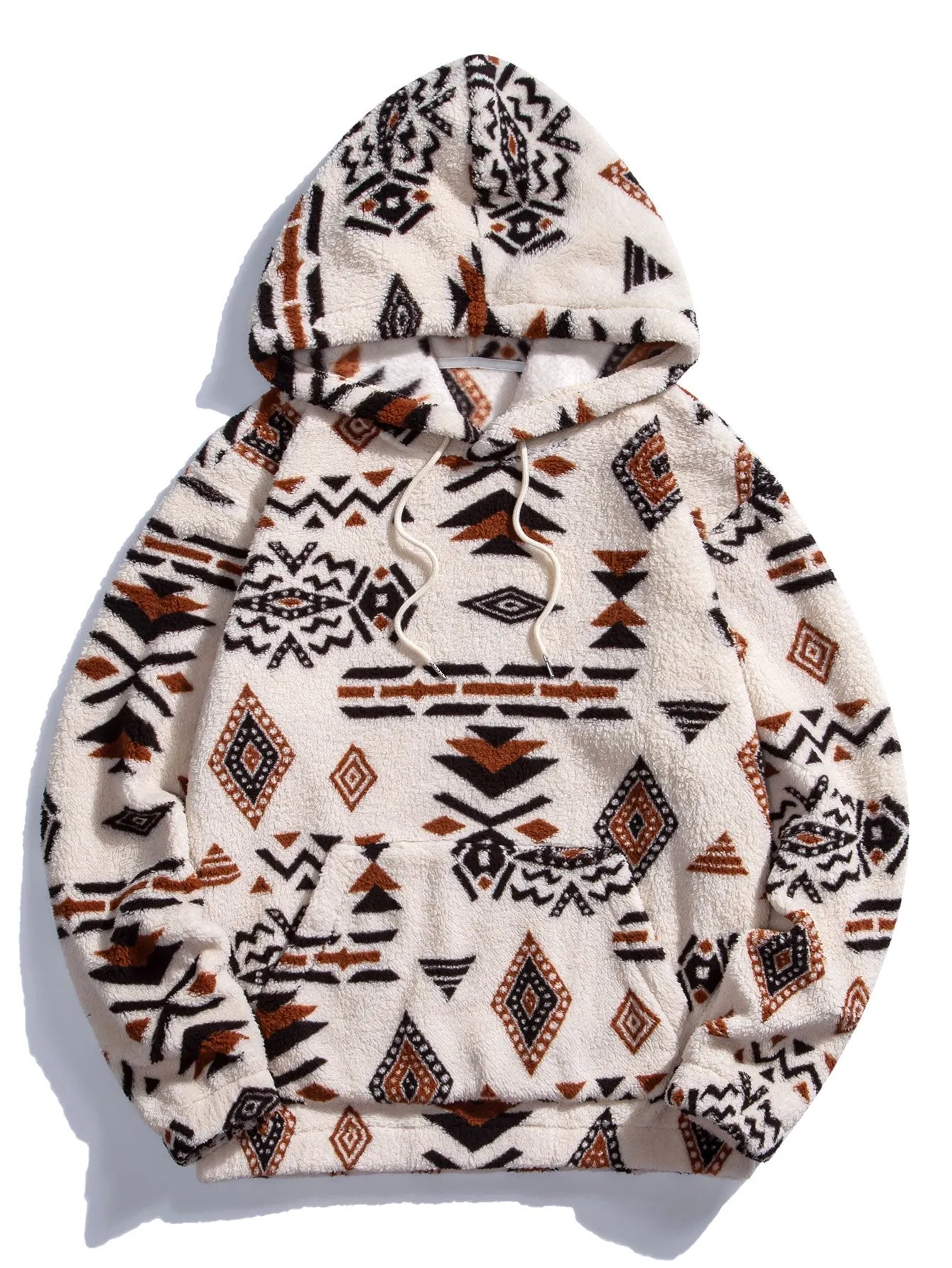 Aztec Print Teddy Hoodie & Drawstring Corduroy Cargo Jogger Pants