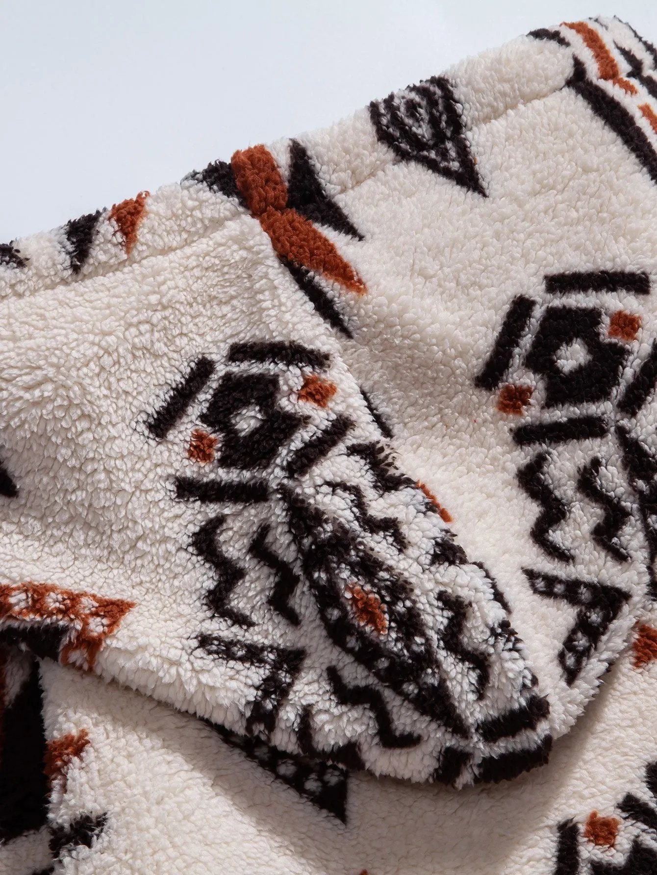 Aztec Print Teddy Hoodie & Drawstring Corduroy Cargo Jogger Pants
