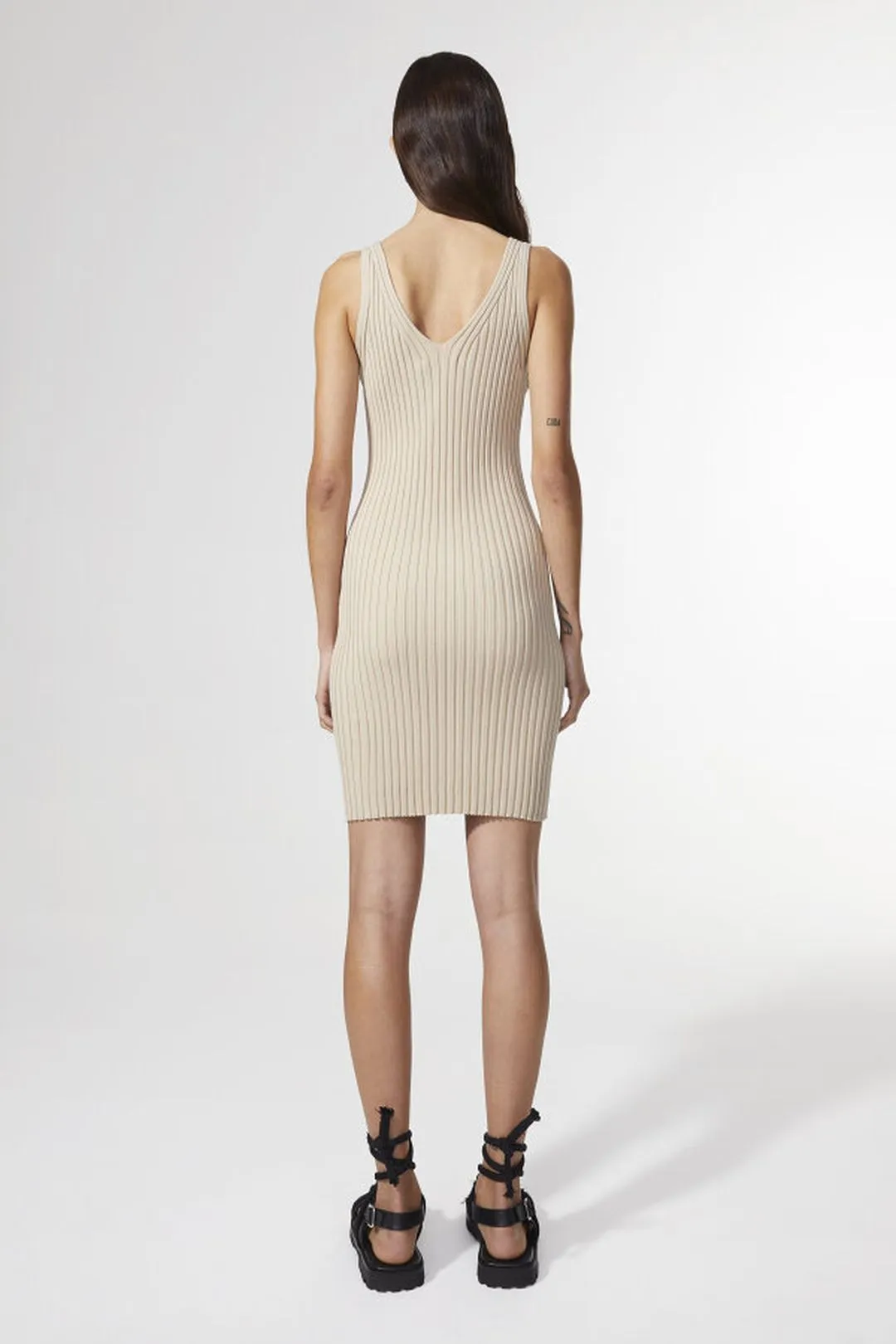 Candance V-Neck Ribbed Stretch-Knit Midi Dress