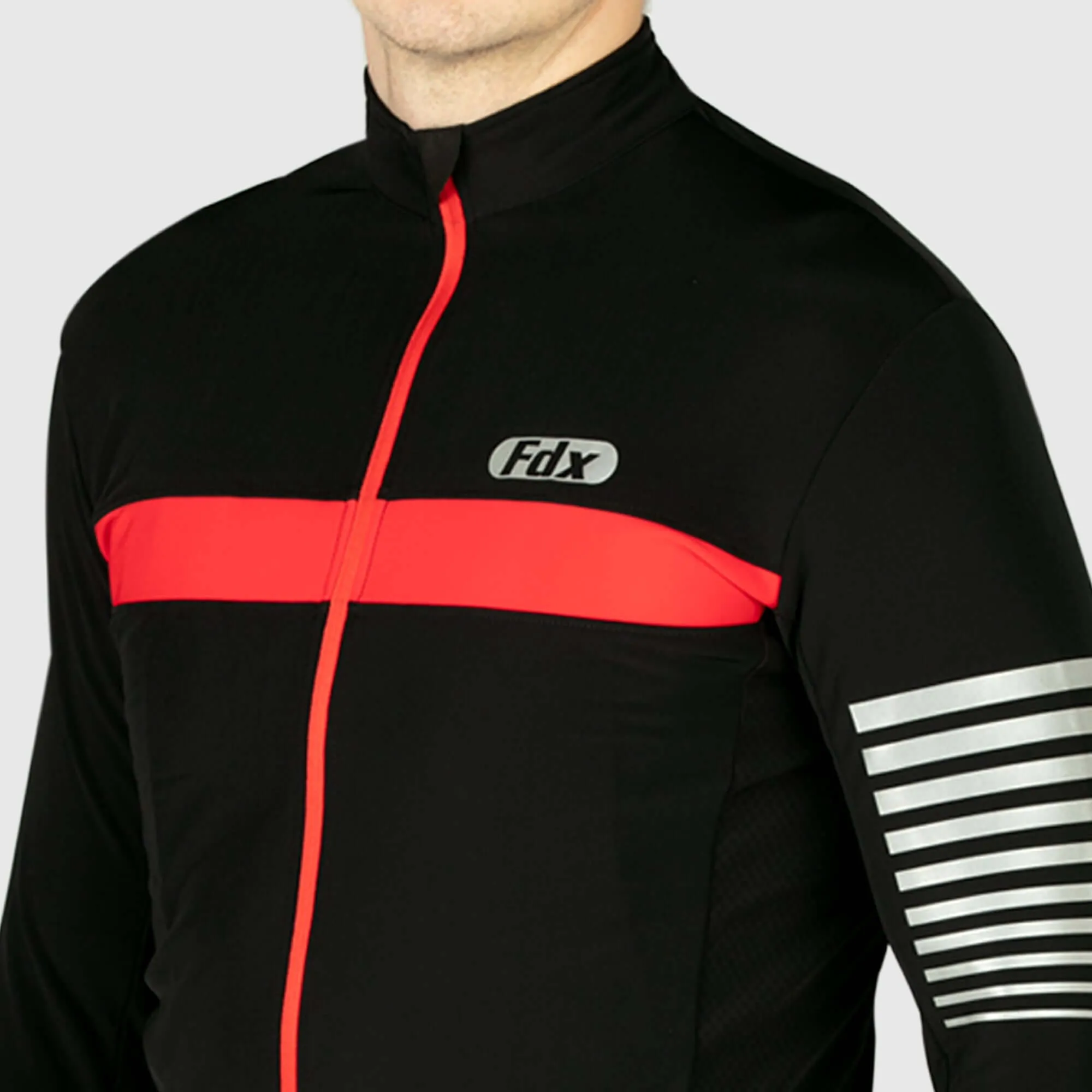 Fdx Men's Set All Day Thermal Roubaix Long Sleeve Cycling Jersey & Cargo Bib Tights - Red