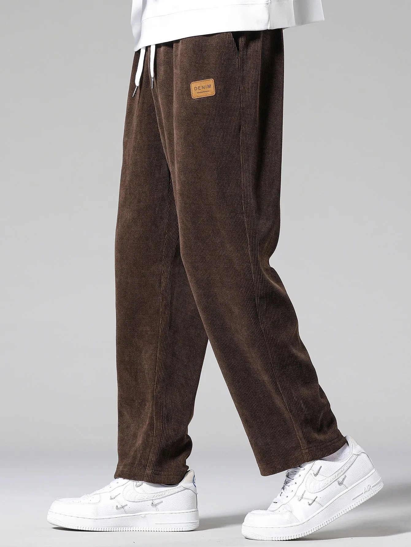 Plaid Dissolving Bear Print Relax Fit Hoodie & Straight Leg Corduroy Pants