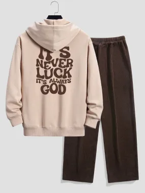 Slogan Back Print Relax Fit Hoodie & Straight Leg Corduroy Pants