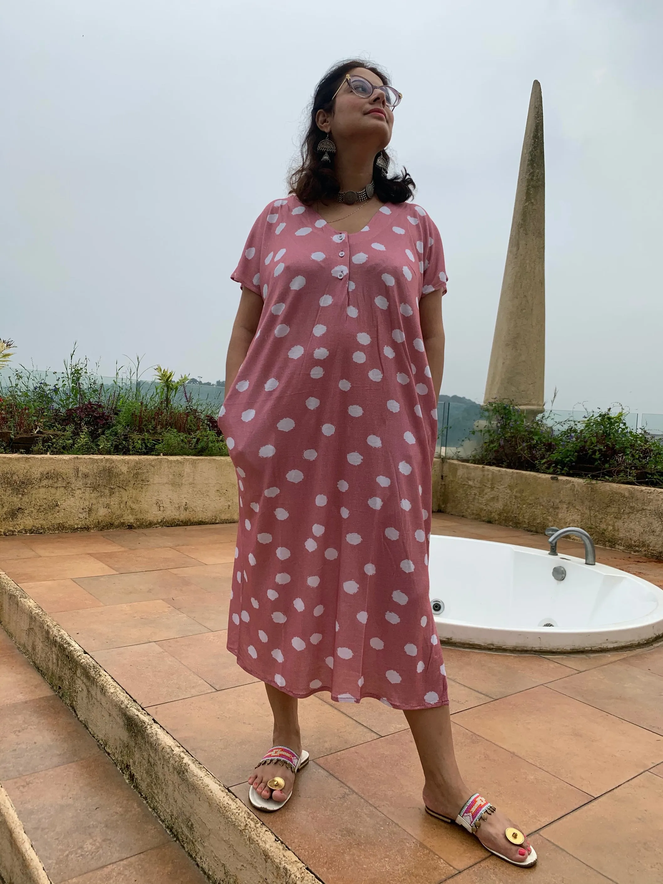 So many dots "My Mojo" Lounge Dress | Soft Jersey Knit Organic Cotton | Oversized House Dress