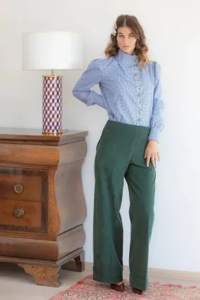 Soufflé turned up pants - pine green baby corduroy